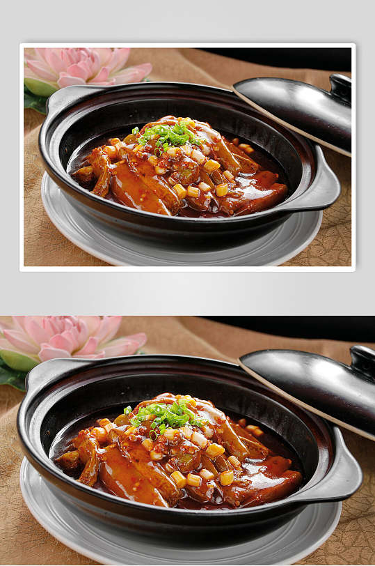 鱼香茄子砂锅煲高清图片