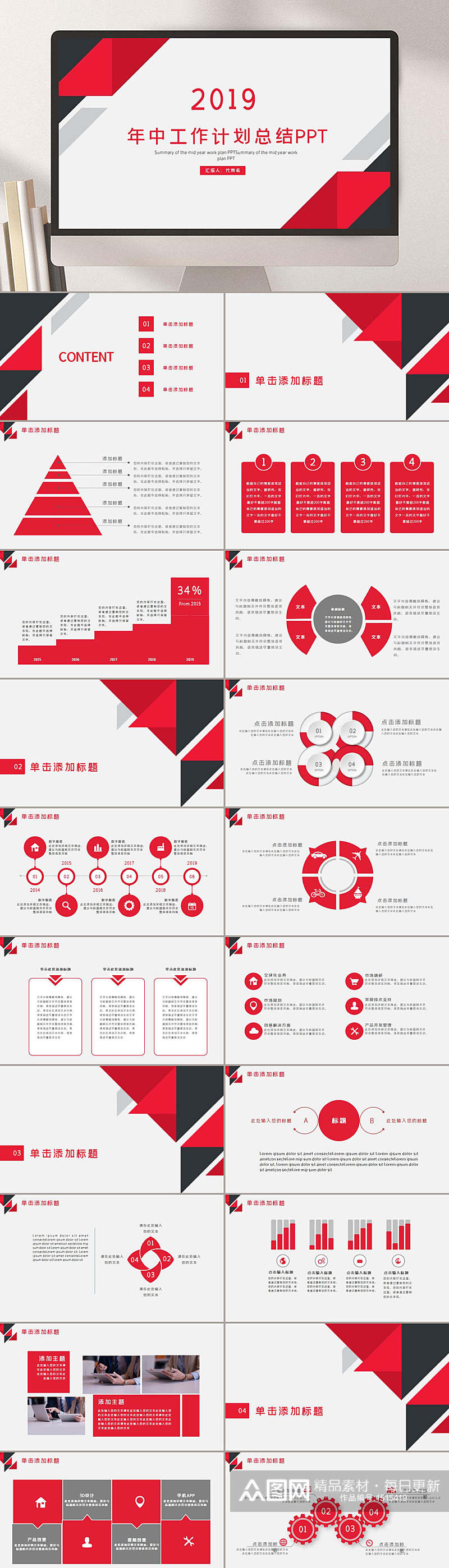 企业年报新年计划红色主题商务模板PPT素材