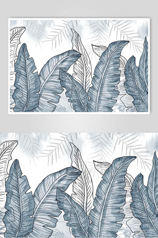 灰色手绘芭蕉叶子设计元素