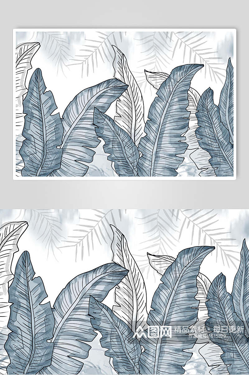 灰色手绘芭蕉叶子设计元素素材