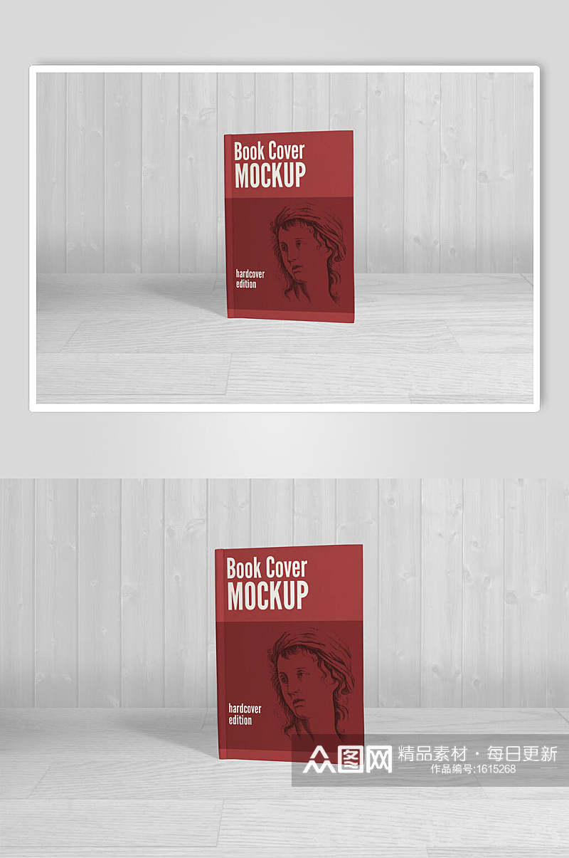 红色精装书籍封面画册样机效果图素材