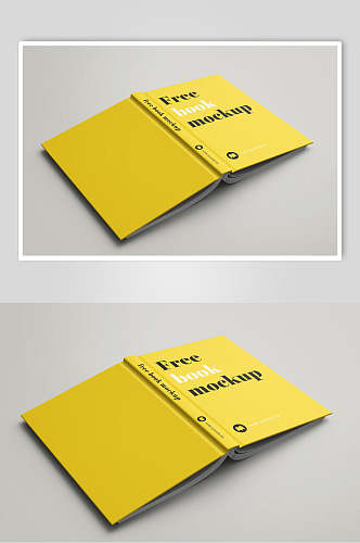 黄色封面对折页画册样机贴图效果图
