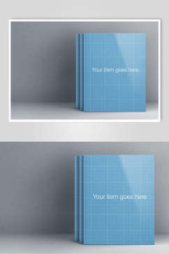 蓝色竖放书本画册样机贴图效果图
