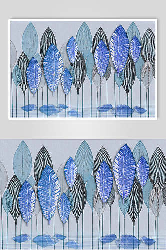 蓝色手绘火烈鸟芭蕉叶子设计元素