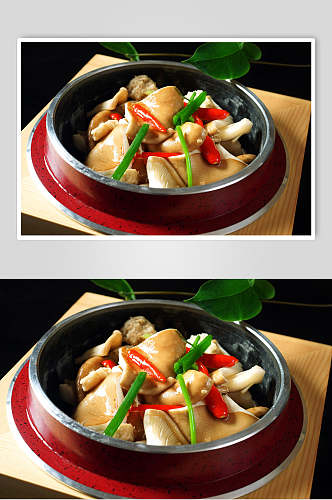 石锅小米辣猪肚菌高清图片