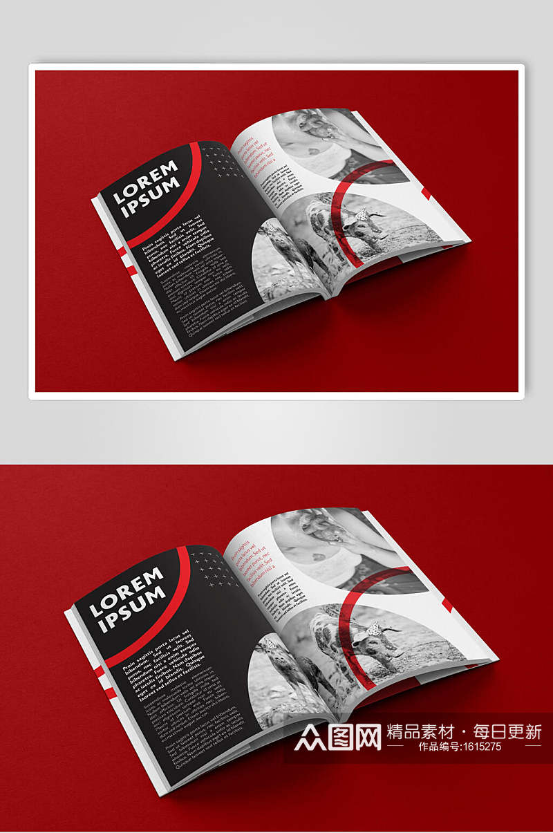 红色杂志内页画册样机效果图素材