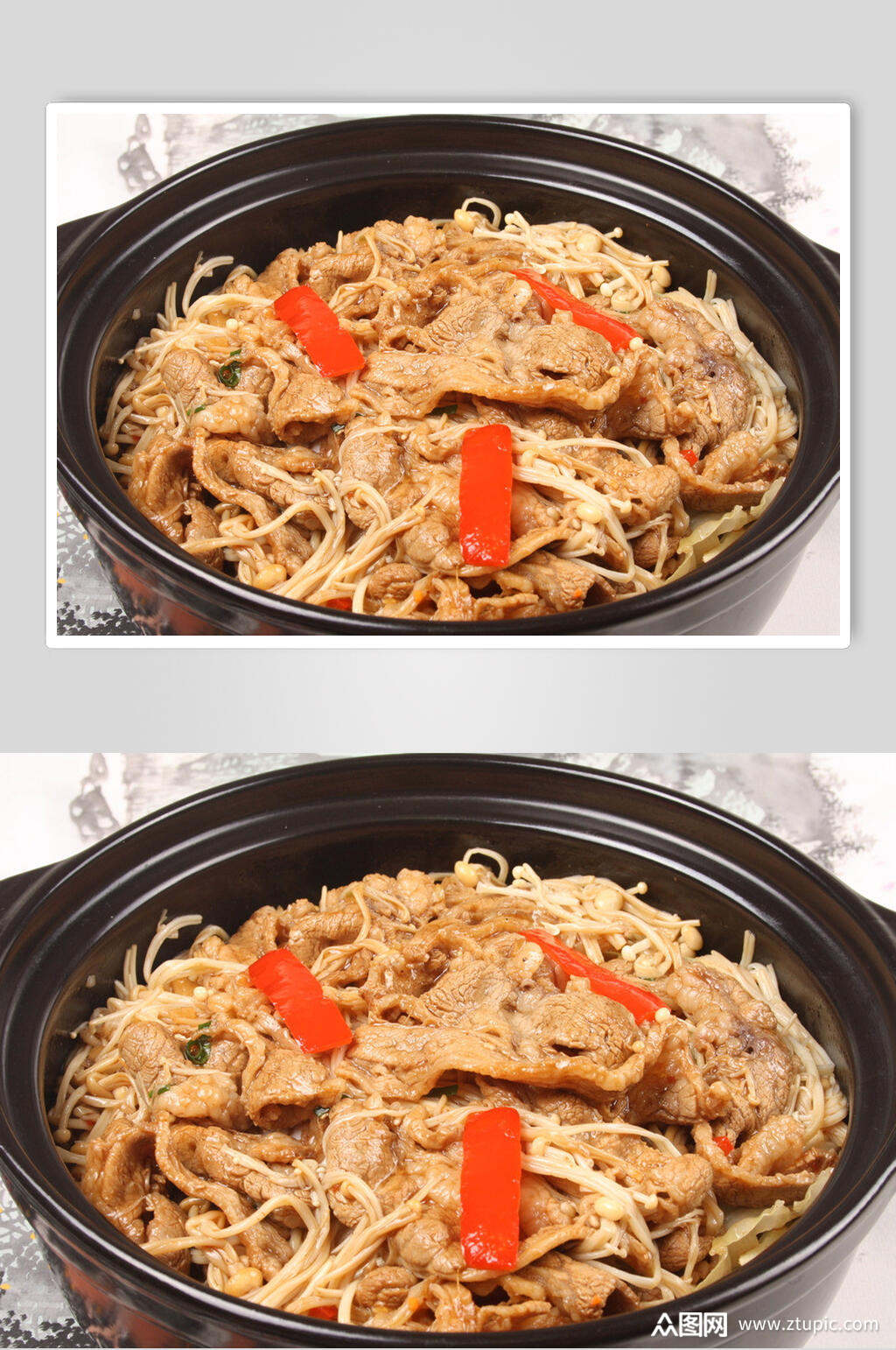 金针菇肥牛石锅煲高清图片