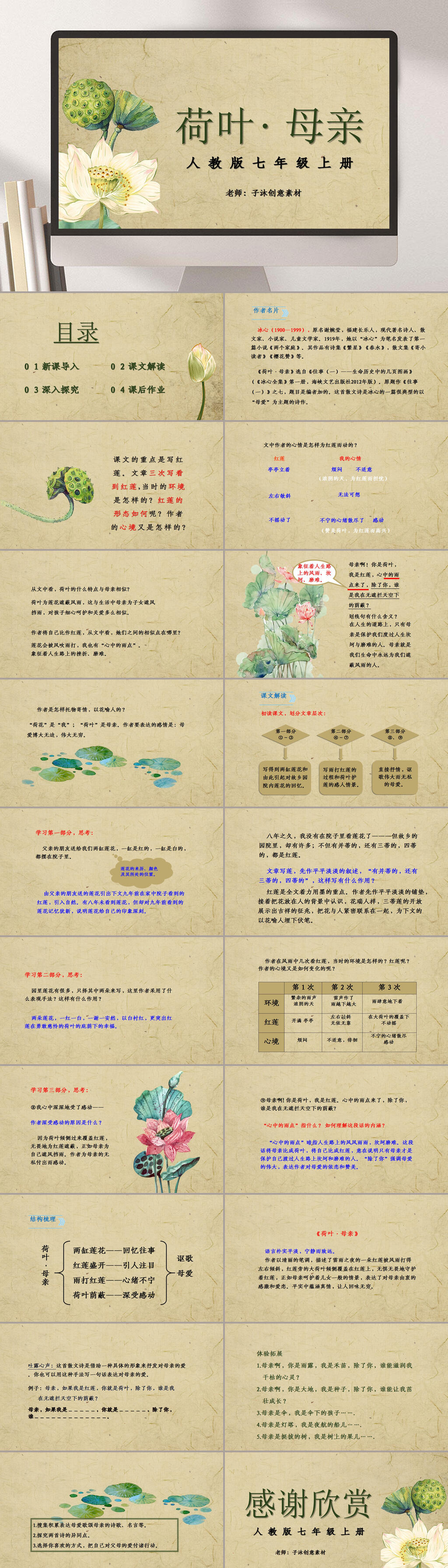 七年级上荷叶母亲课件PPT模板素材