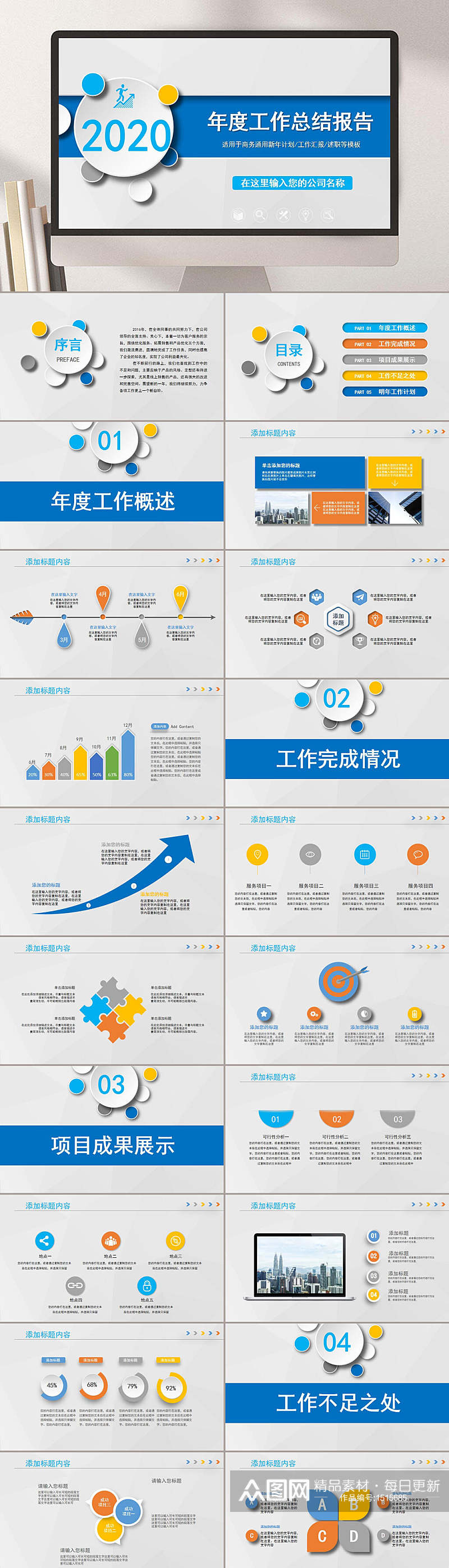 企业工作总结年报简约现代风PPT模板素材