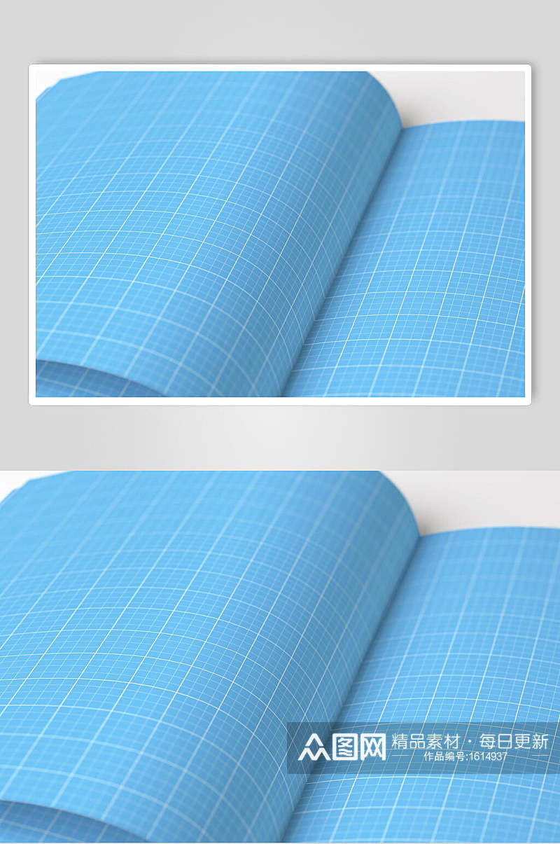 蓝色内页画册样机贴图效果图素材