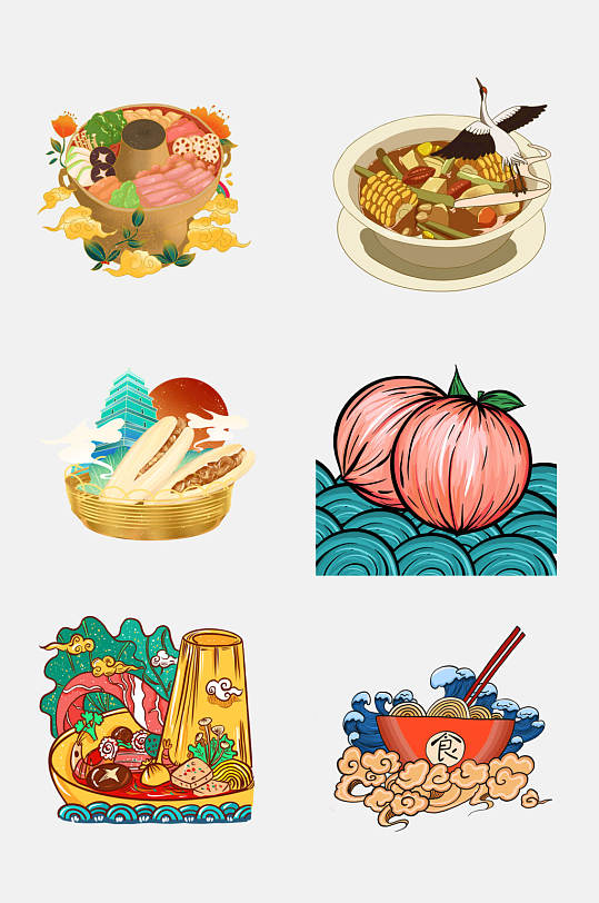 中国地方特色小吃美食插画元素