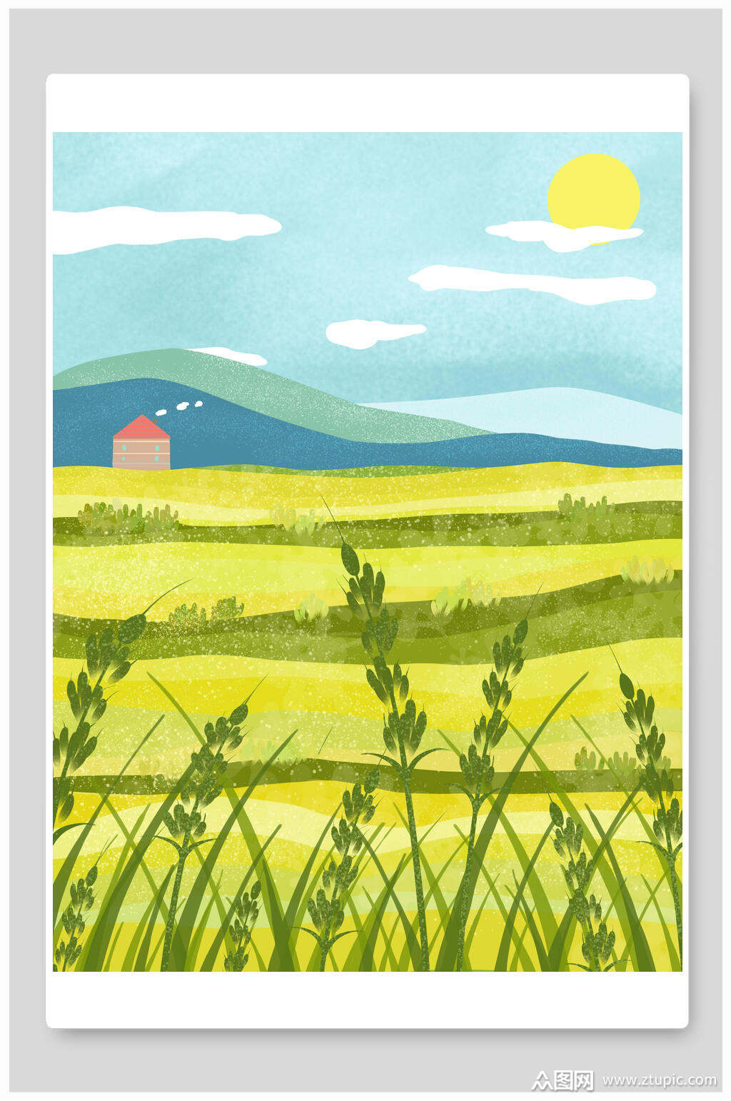 田野插画元素背景素材