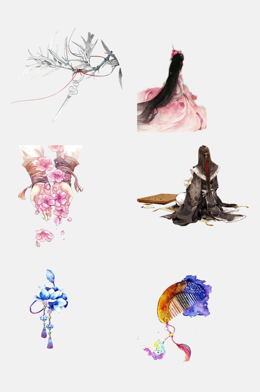 中国风人物插画中式古风免扣元素素材