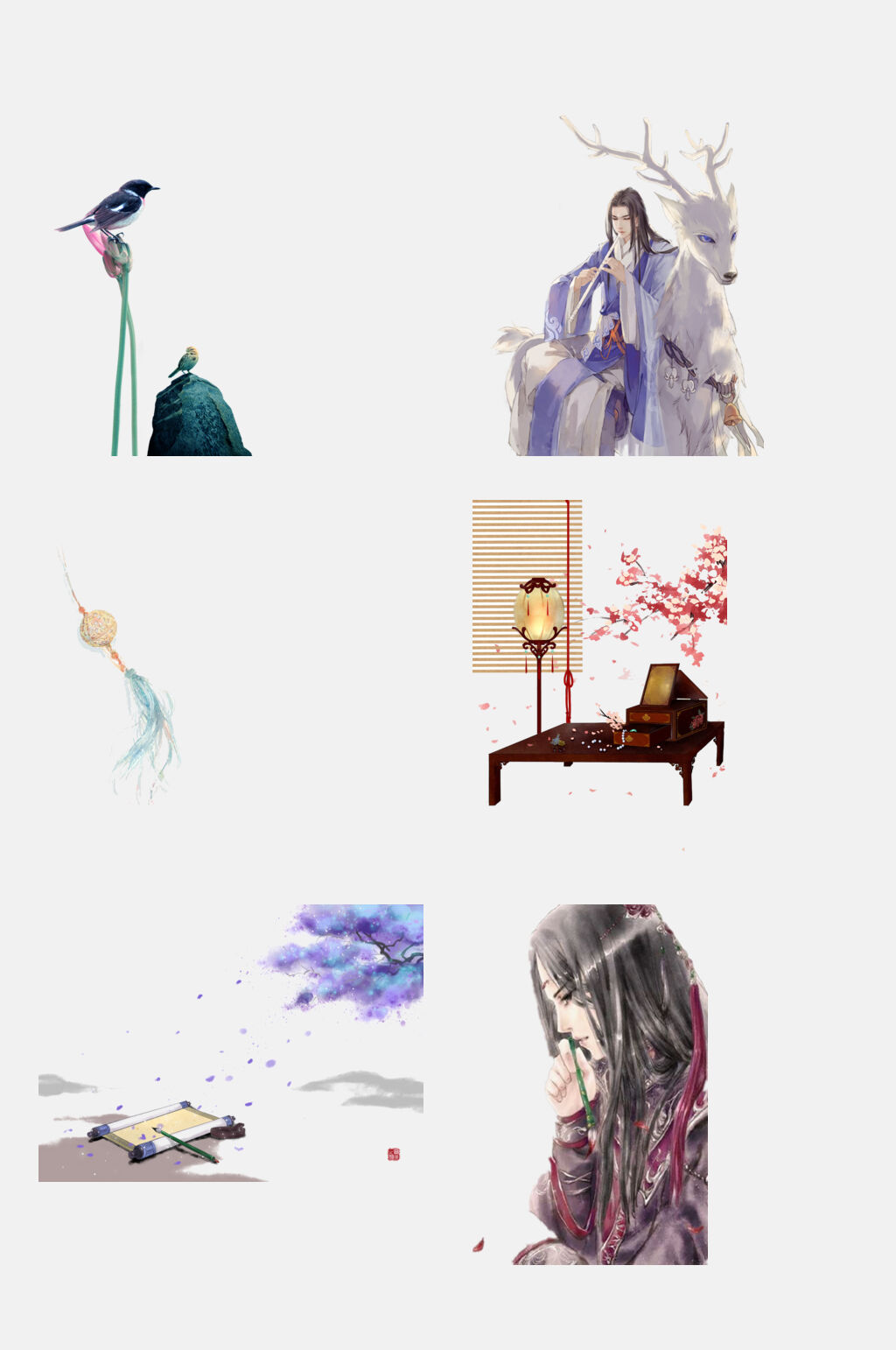 中国风人物插画中式古风免扣元素素材