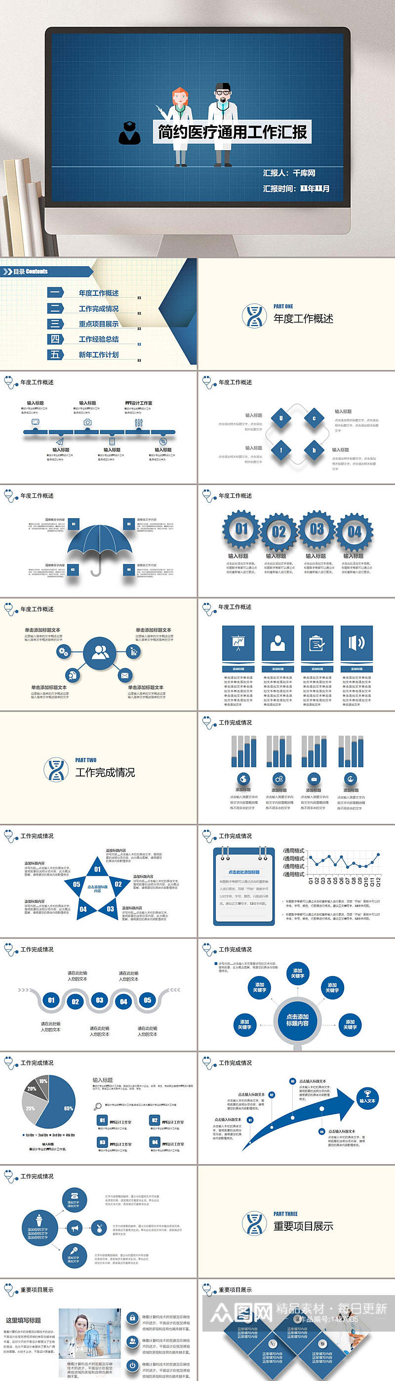 简约医疗通用工作汇报PPT模板素材