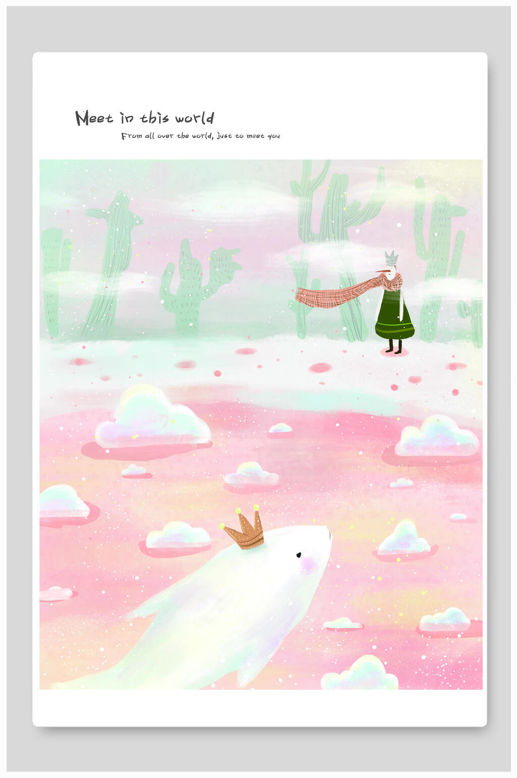 治愈系插画粉色冰雪女孩唯美素材