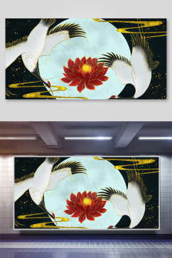 中国风仙鹤中式海报背景素材