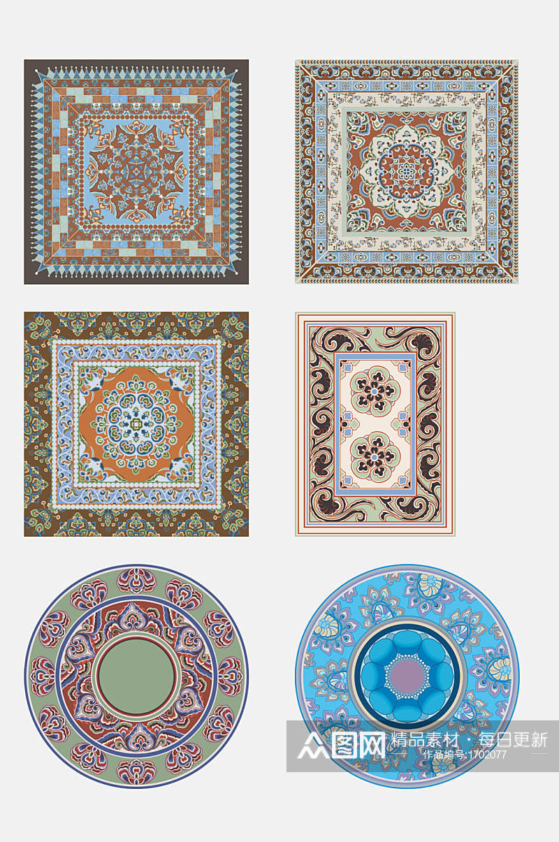 古典花纹图案方形团状纹路设计元素素材