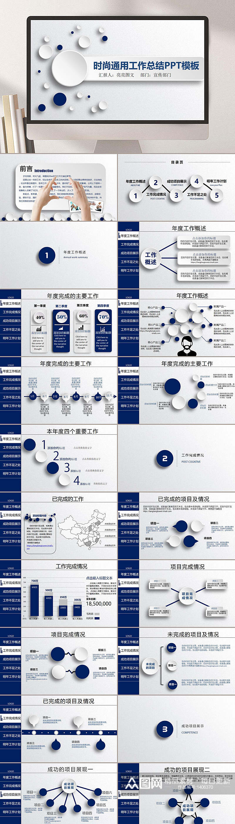 时尚通用微粒体年总总结PPT模板素材