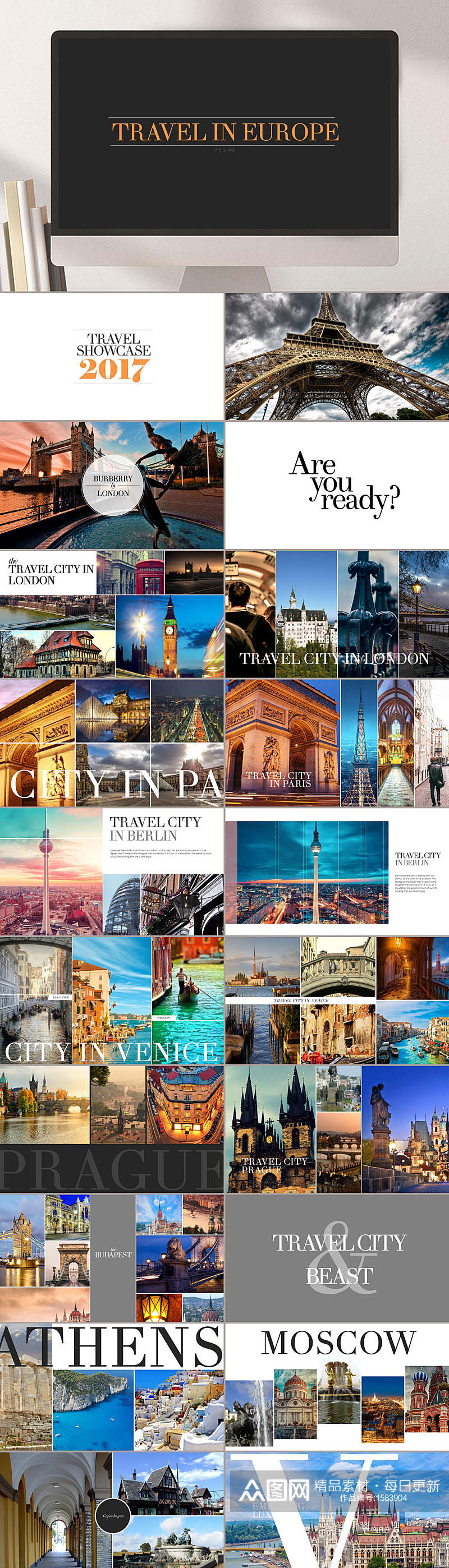 欧洲旅游游记摄影相册PPT模板素材