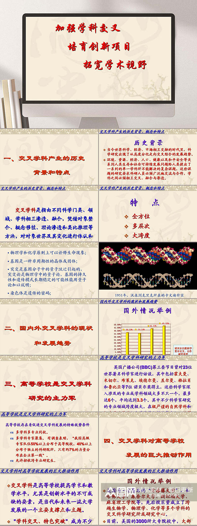 交叉学科对高等学校发展的作用PPT模板素材