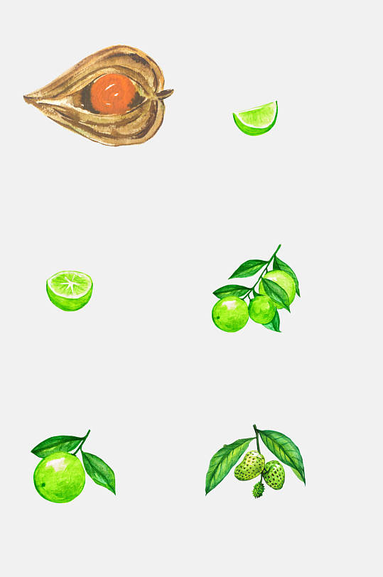 绿色柠檬木瓜果蔬元素