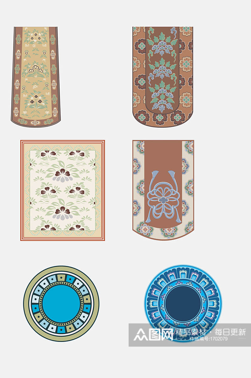 古典花纹图案环状纹锦缎设计元素素材