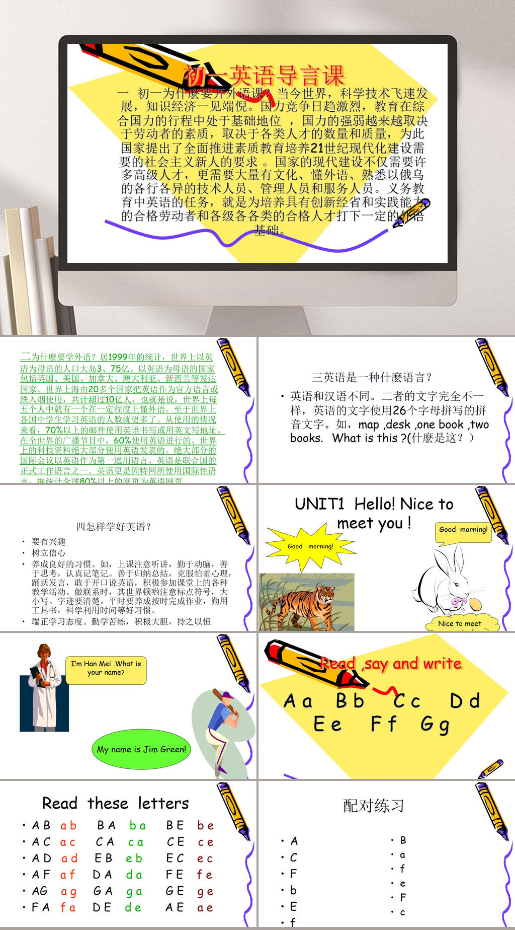 初一英语导言课PPT模板素材