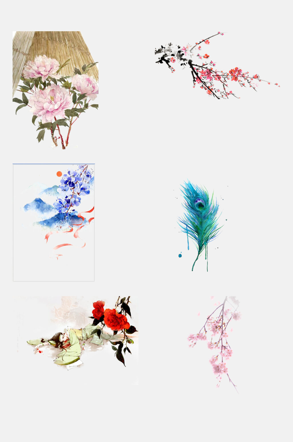 中式花卉古风元素素材