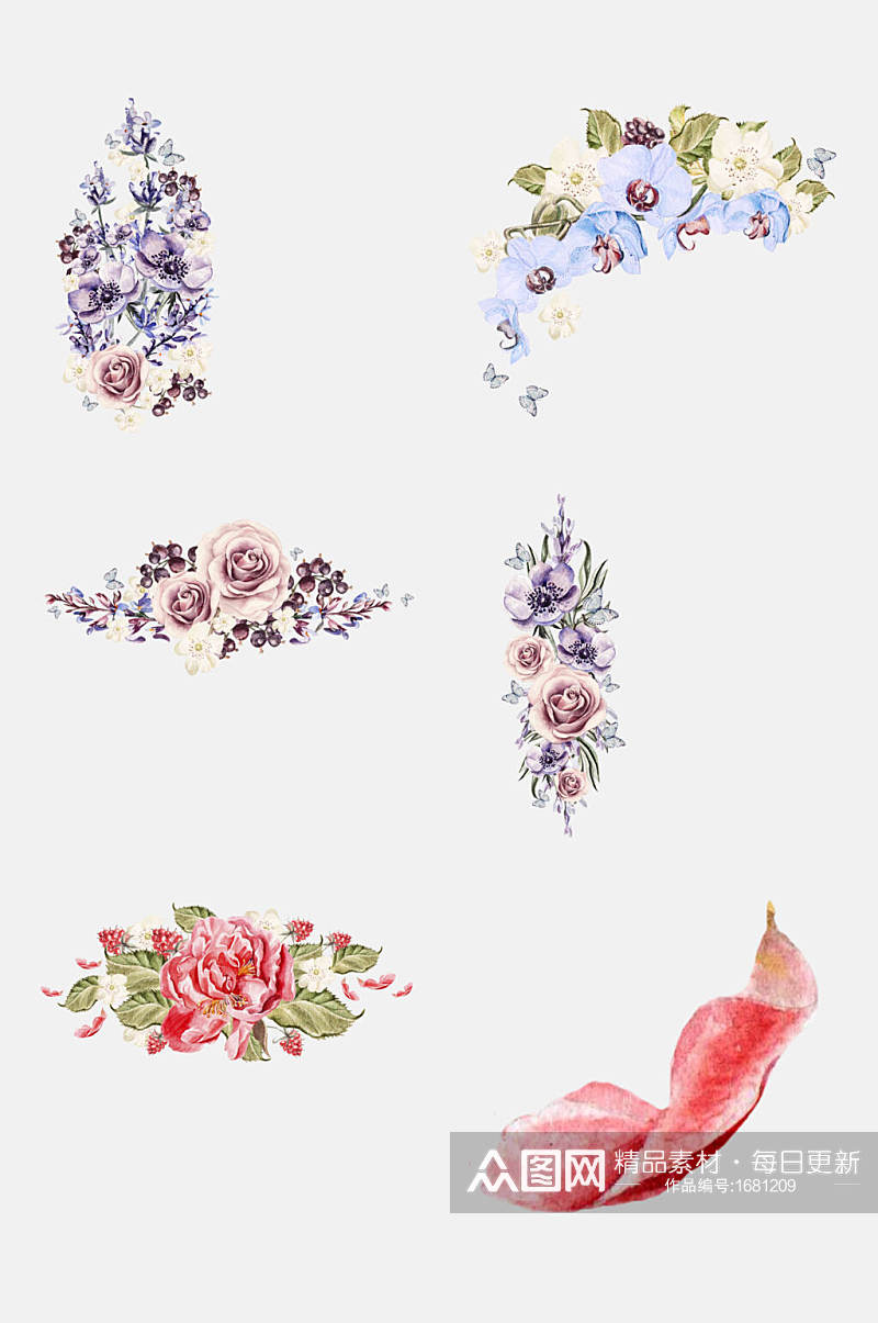 高雅手绘花卉免抠元素素材素材