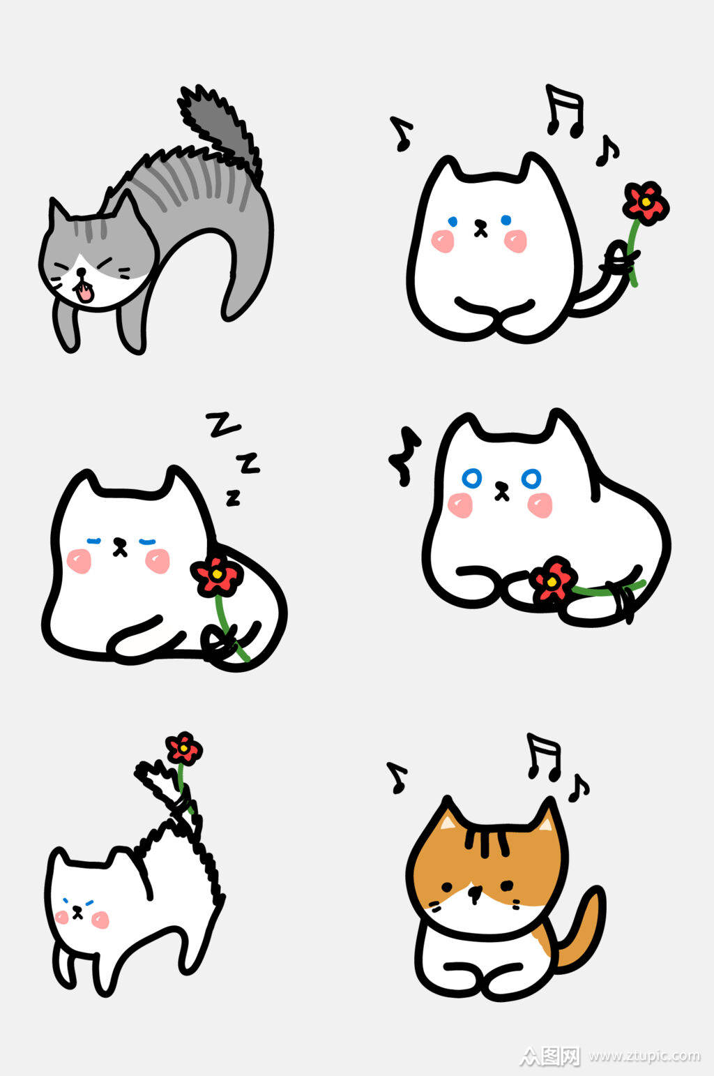 免抠元素可爱手绘卡通猫咪元素素材素材