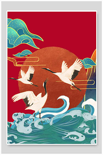 红色复古中式海报背景素材
