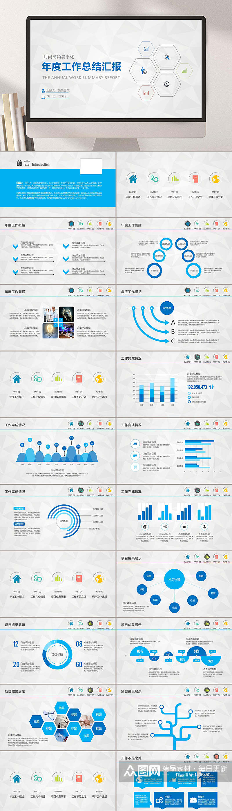 时尚简约扁平化年终总结汇报精品PPT模板素材