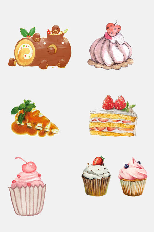 免抠元素手绘甜品杯子蛋糕元素素材