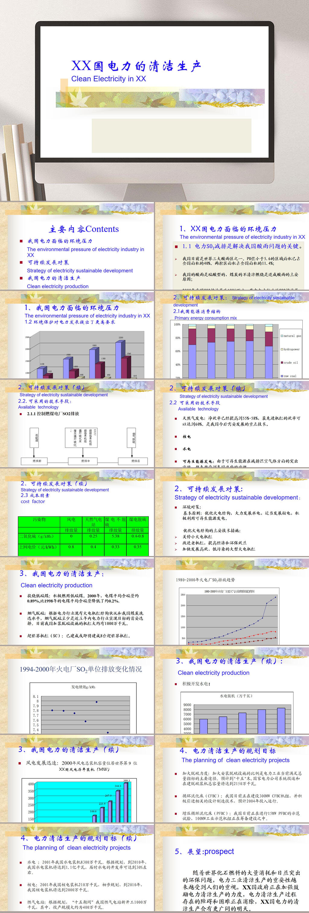 中国电力的清洁生产PPT模板素材