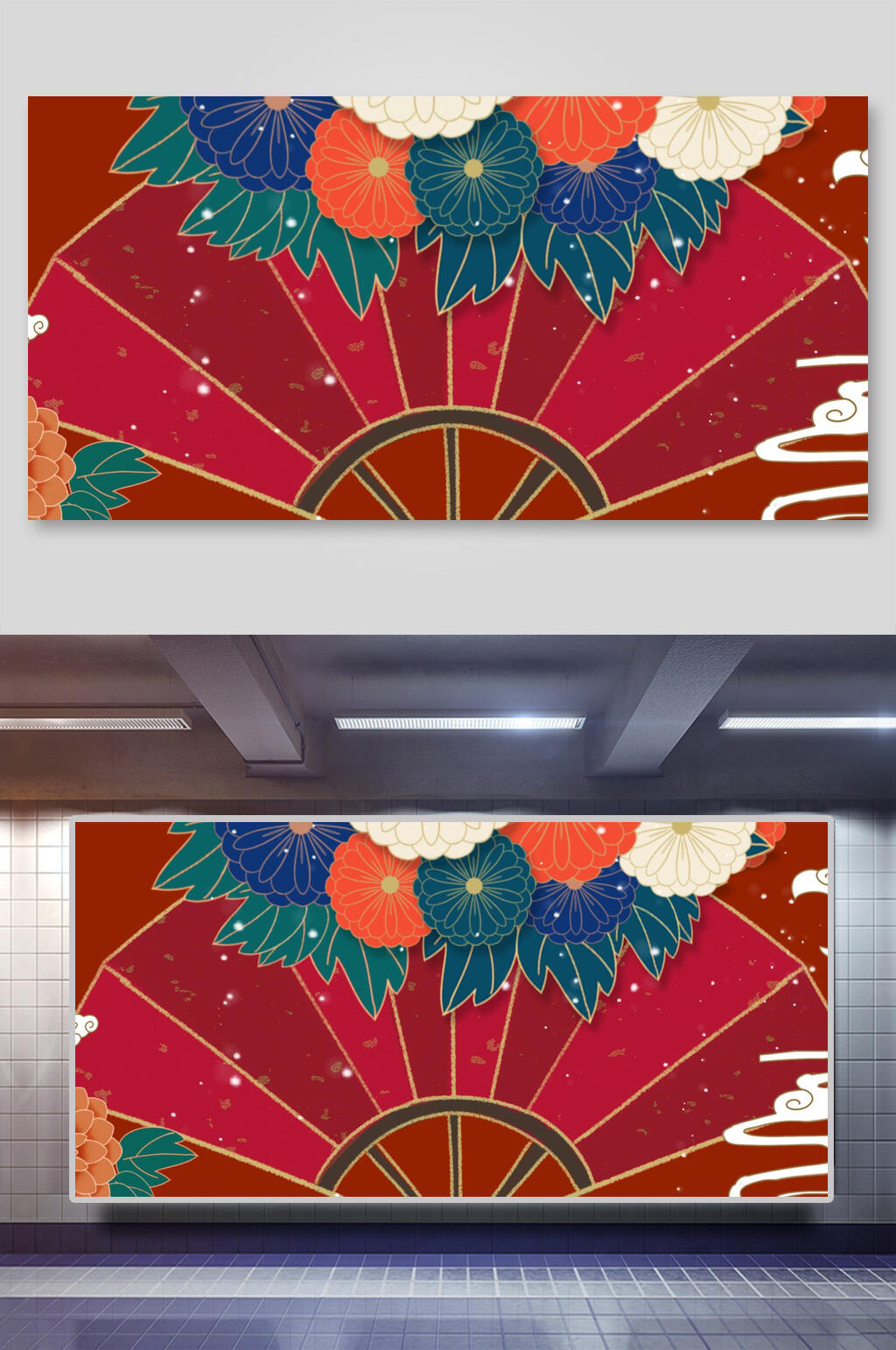 红色高级中式海报背景素材素材
