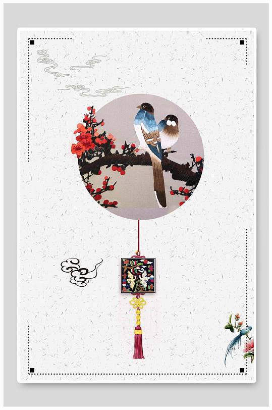 鸳鸯依傍树枝刺绣海报-众图网