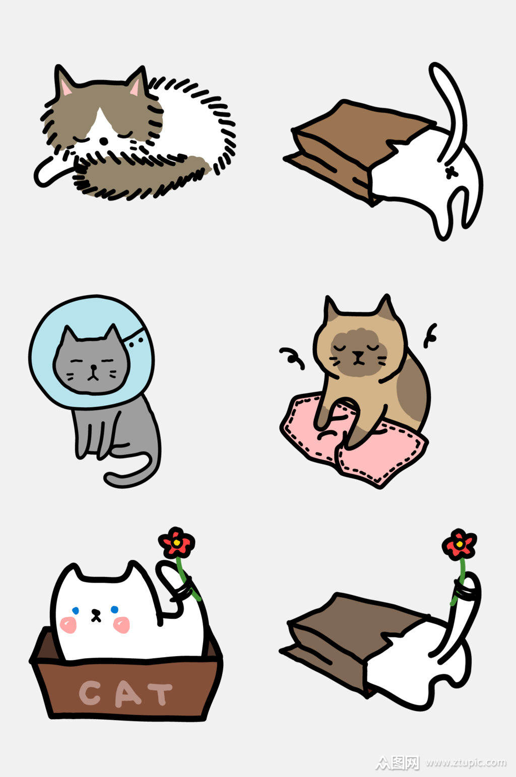 可爱手绘卡通猫咪元素素材
