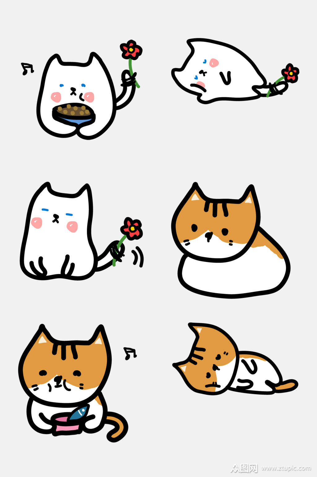 可爱手绘卡通猫咪元素素材素材