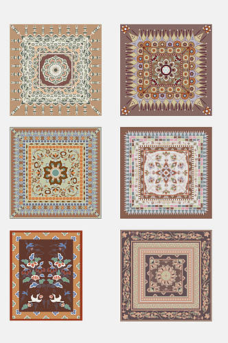 古典花纹图案方块地毯锦缎设计元素