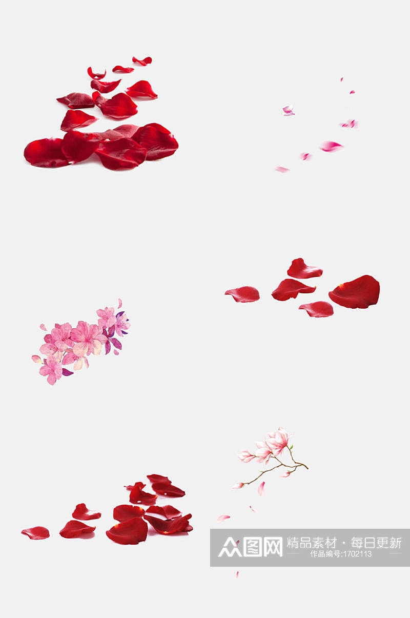 花瓣免抠元素红玫瑰花瓣块状图案素材