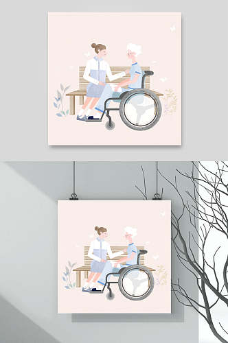 老人轮椅插画素材