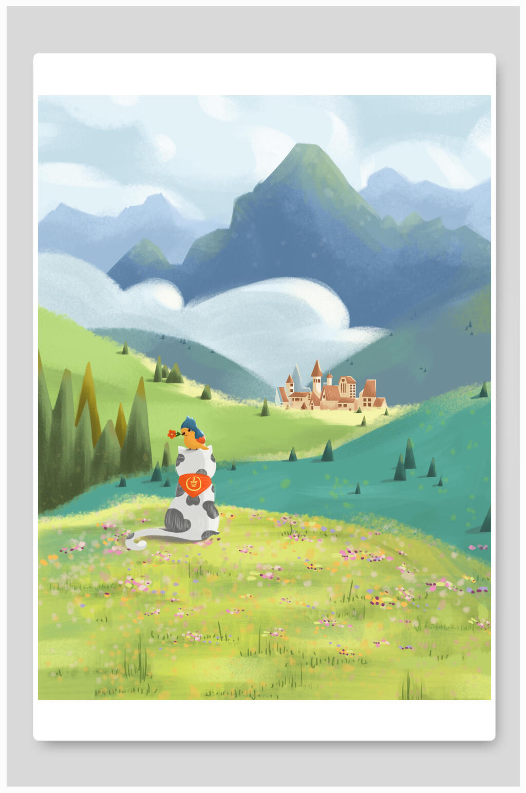 治愈系插画元素背景素材素材