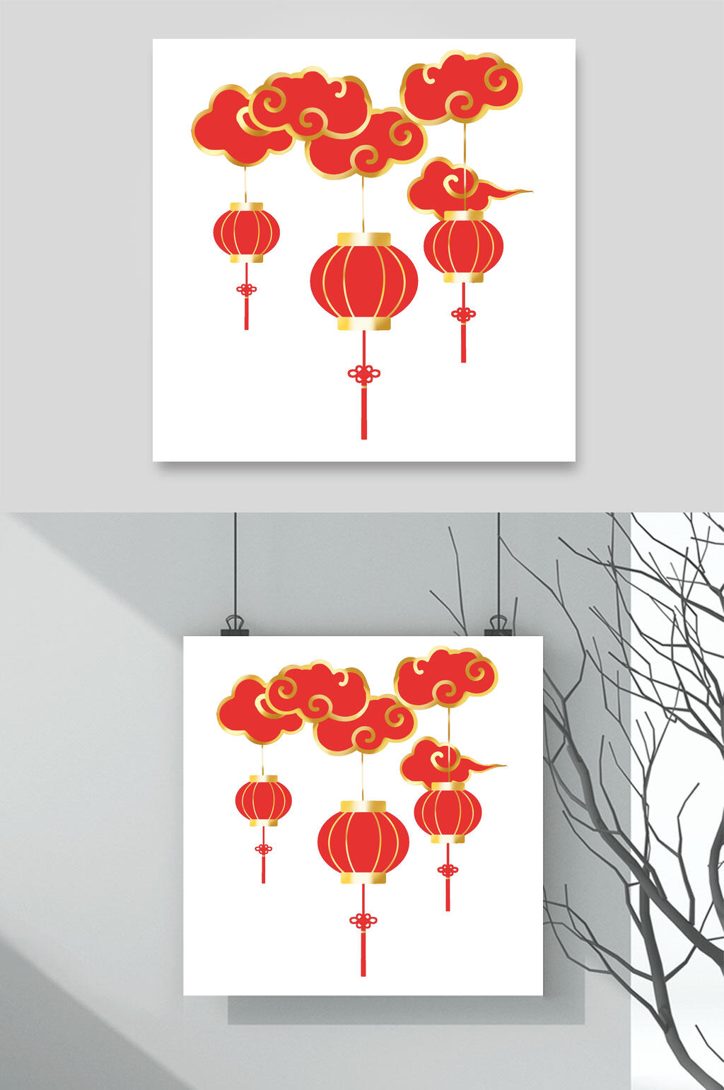 红色灯笼祥云设计元素素材素材