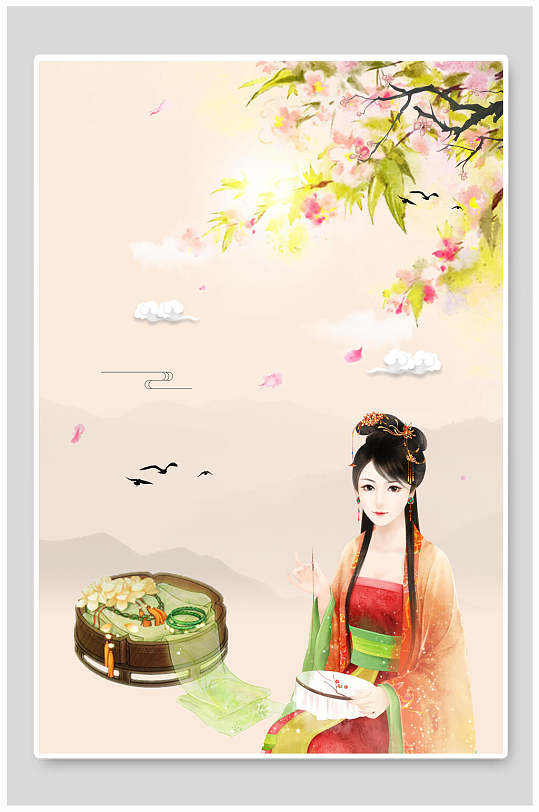 唯美秀女刺绣海报-众图网