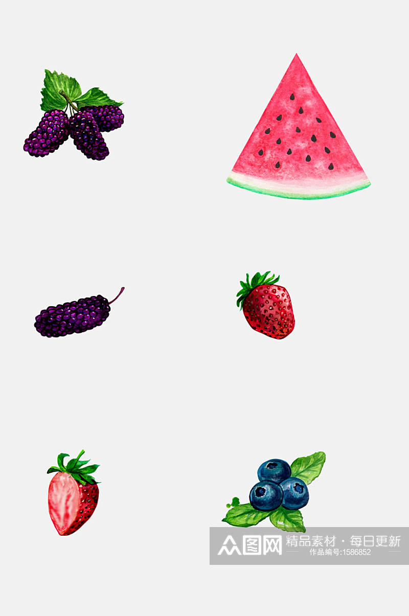 桑葚草莓蓝莓果蔬元素素材