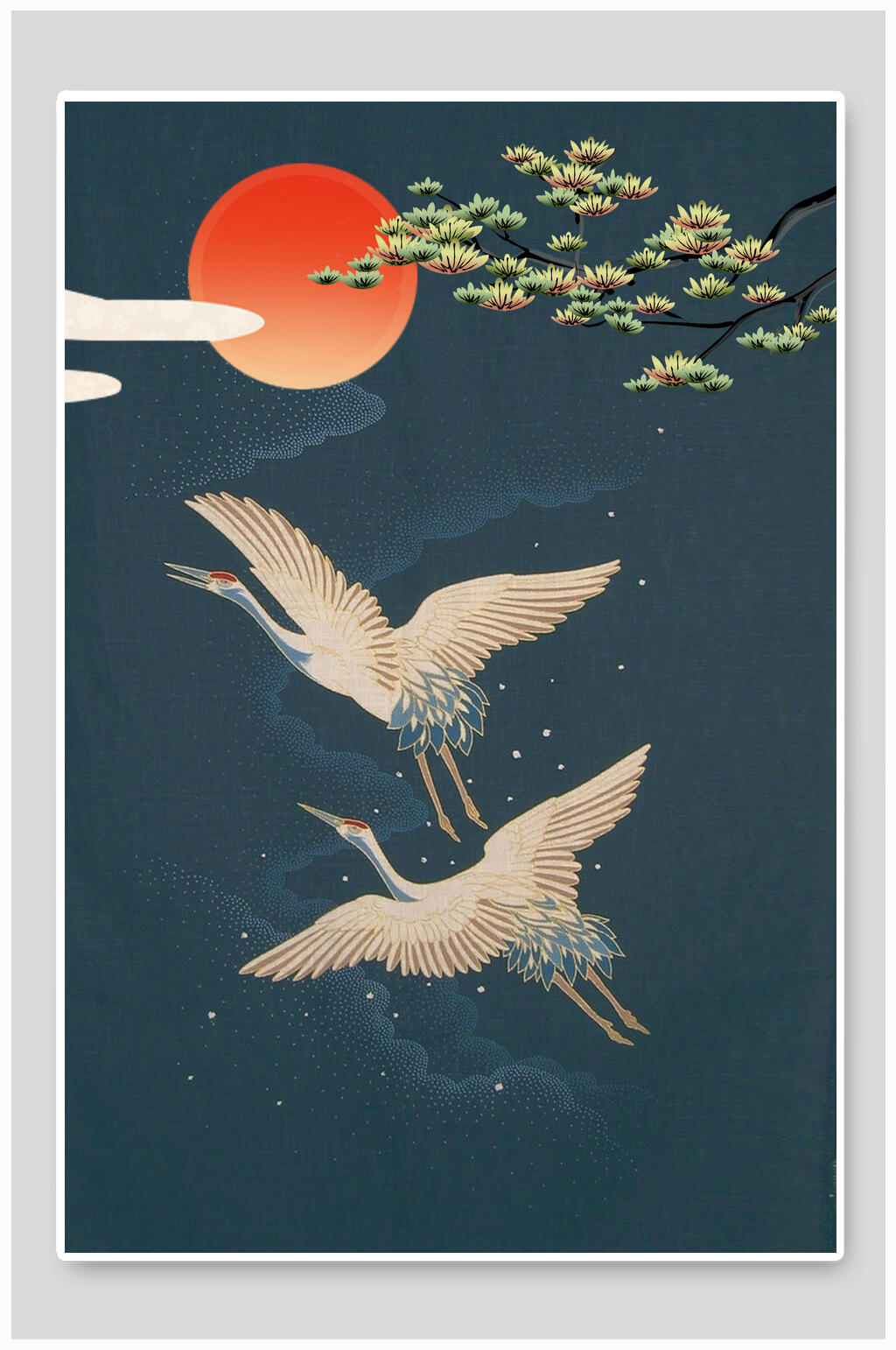 蓝色仙鹤中式背景素材素材