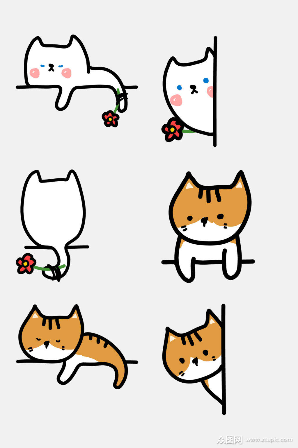 手绘卡通猫咪元素素材