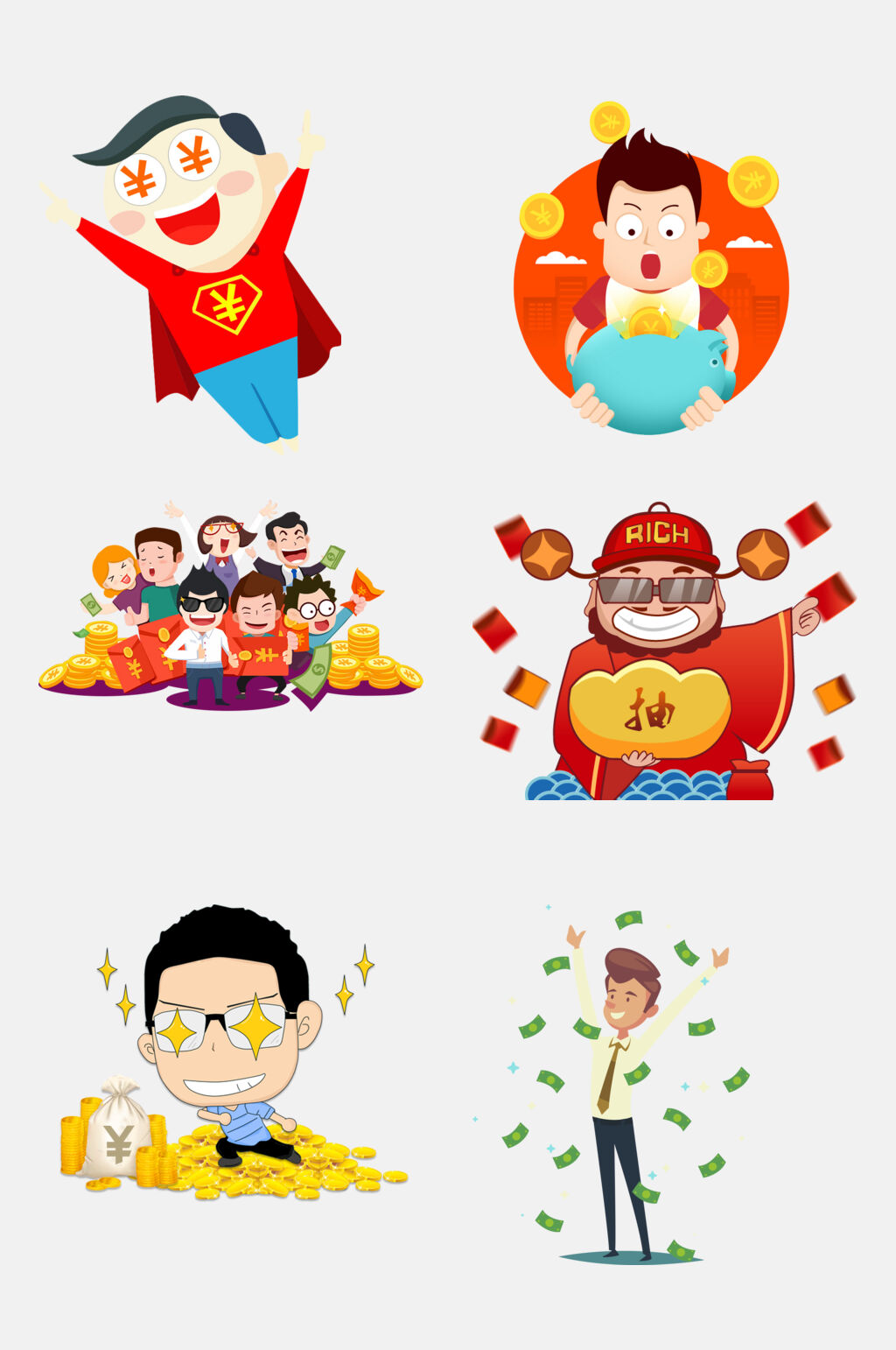 漫画人物金币财宝元素素材素材