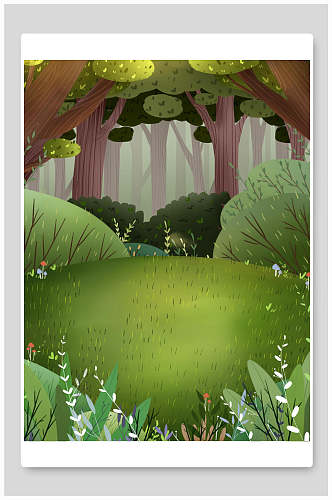 森林卡通插画元素背景素材